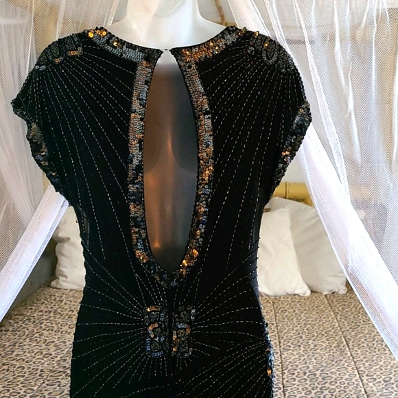 Oleg Cassini Vintage Black Beaded Sequin Dress - Picture 3 of 16
